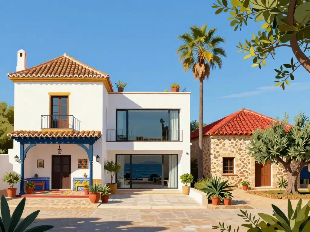 Trois maisons espagnoles typiques côte à côte