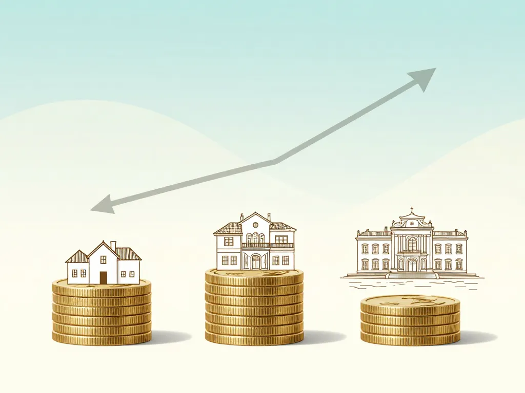 Symboles de budget et maisons espagnoles alignées