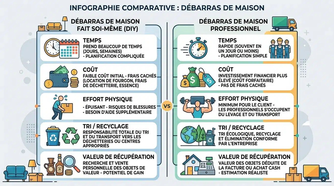 Infographie comparative : débarras par soi-même vs service professionnel