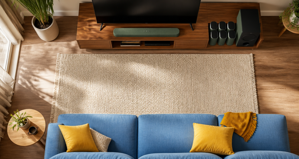barre de son ou home cinema dans salon contemporain