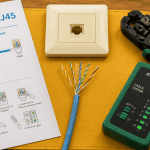 branchement rj45 câble dénudé prise murale outils