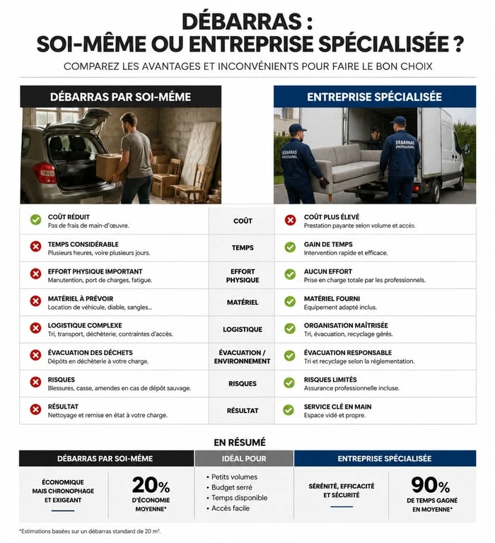 Infographie comparative : débarras maison par soi-même ou professionnel
