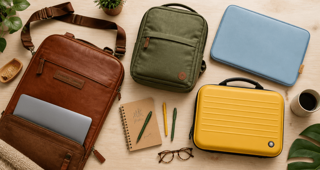 sacoche ordinateur 15 pouces sur bureau avec accessoires