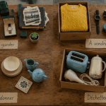 Vidage maison table tri objets et cartons