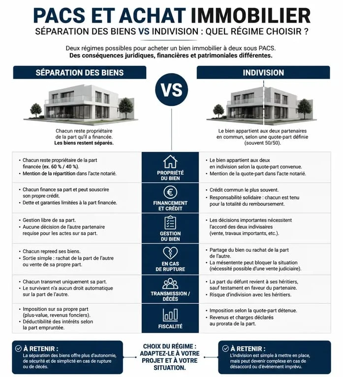 Comparatif des régimes patrimoniaux pour un achat immobilier sous PACS