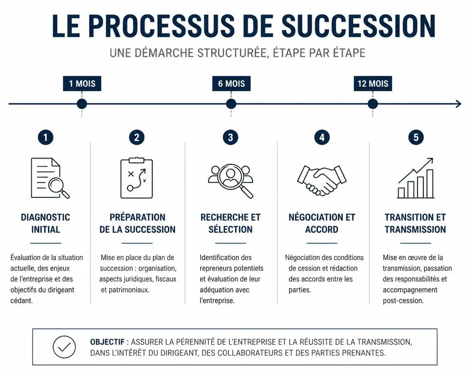 Infographie des étapes et délais d'une succession pour comprendre combien de temps pour une succession