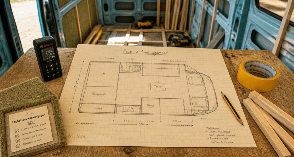 plan amenager un fourgon sur table avec outils