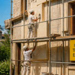 Ravalement ITE ouvriers posent isolation extérieure