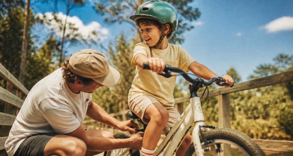 taille velo 8 ans enfant casque vert piste cyclable