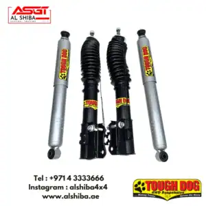 Shock absorbers for 4WD vehicles with Tough Dog branding, suitable for off-road and heavy-duty use.