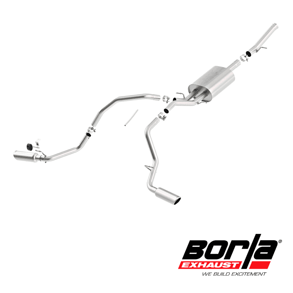 Al Shiba General Trading automotive exhaust system with Borla Exhaust branding.