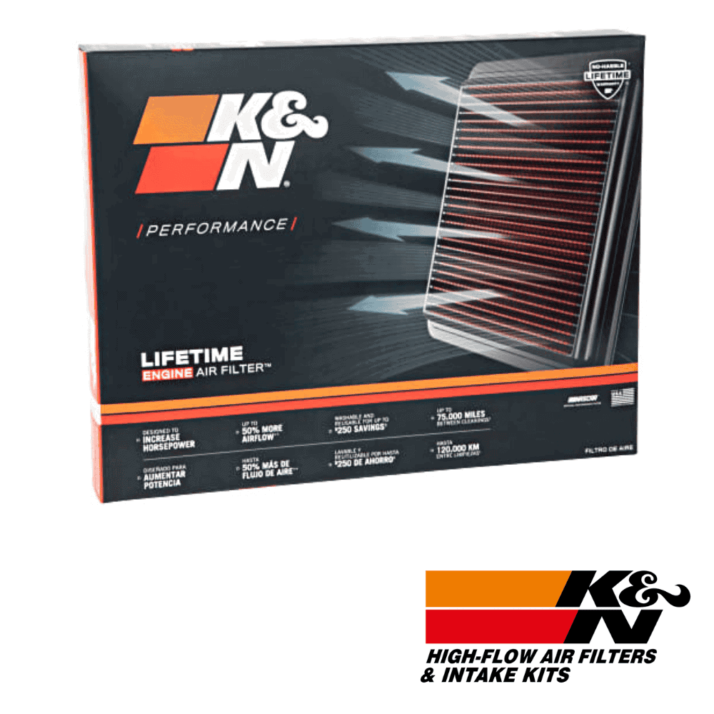 K&N high-flow air filters and intake kits for optimal engine performance and airflow.