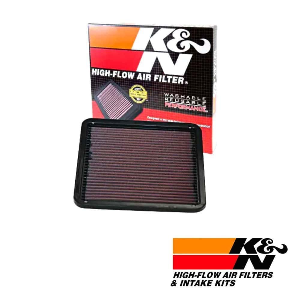 High-flow reusable air filter by K&N for vehicle performance and engine protection.