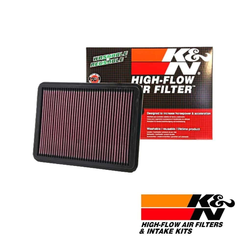 High-flow K&N air filter for optimal engine performance and durability.