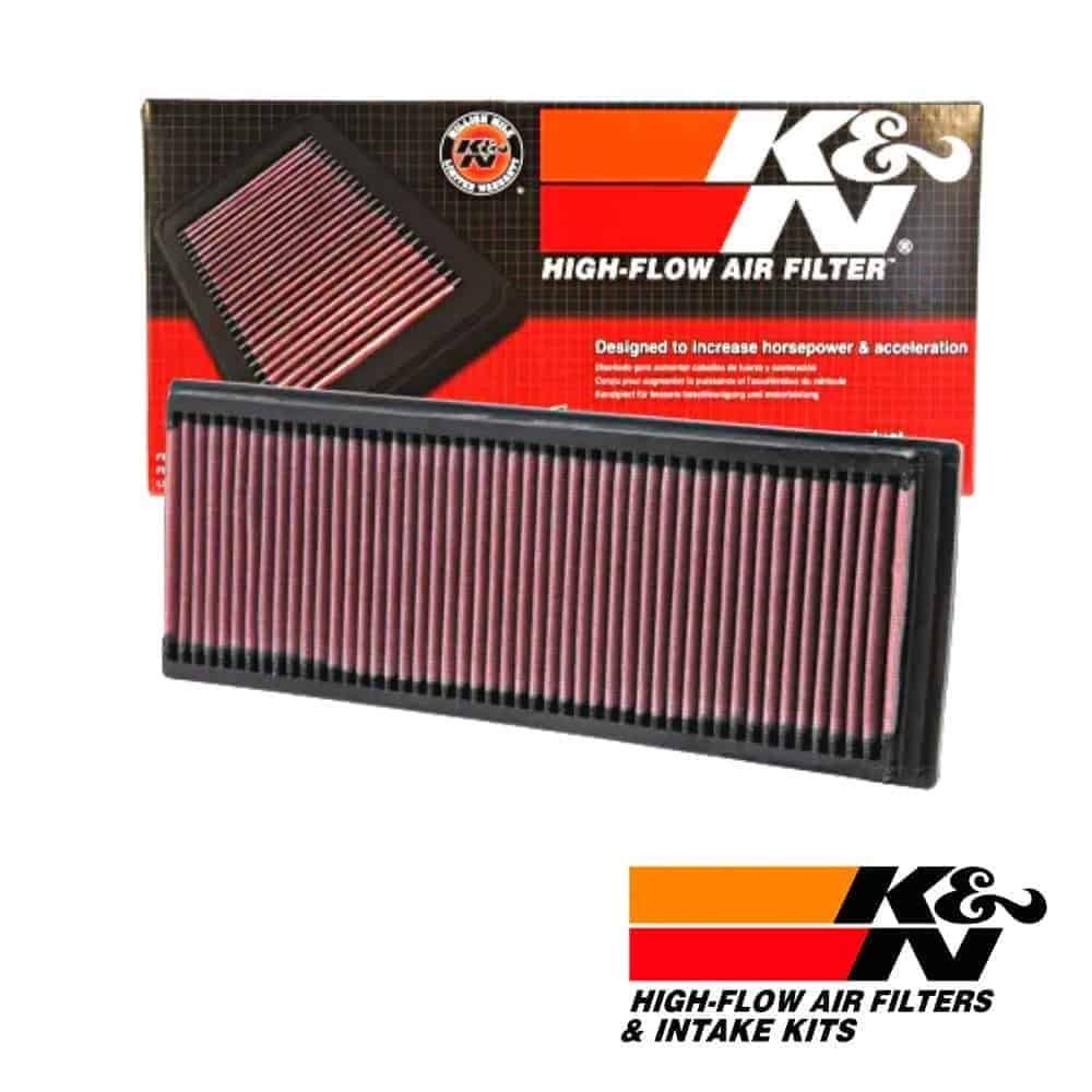 High-flow K&N air filter for optimal engine performance and acceleration.