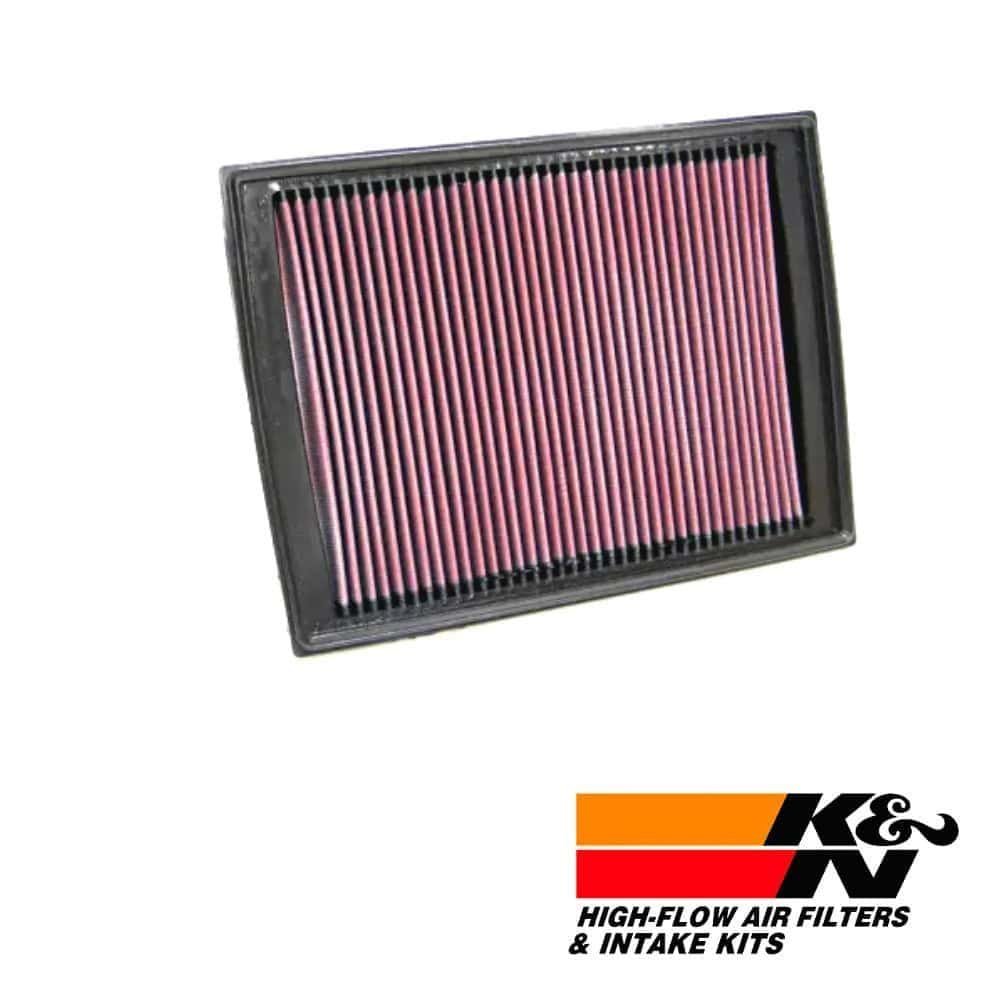 High-flow air filter for vehicle engine, K&N intake kit, automotive air filtration system, durable c.
