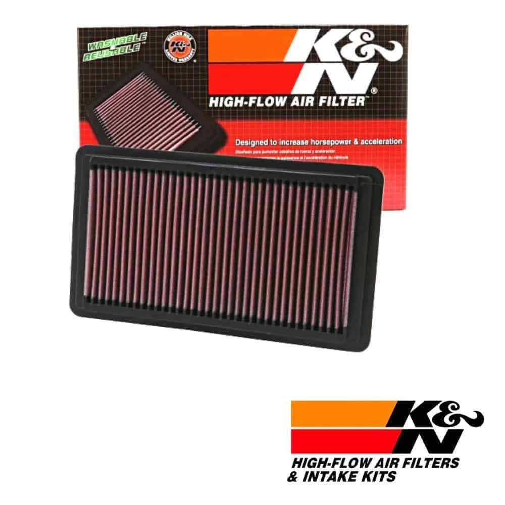 High-flow K&N air filter for optimal engine performance and airflow.
