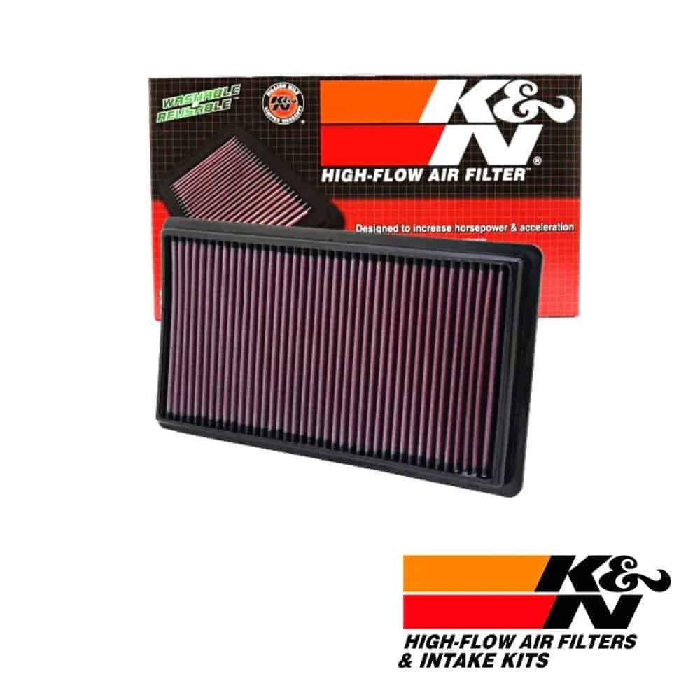 High-flow K&N air filter for optimal engine performance and airflow.