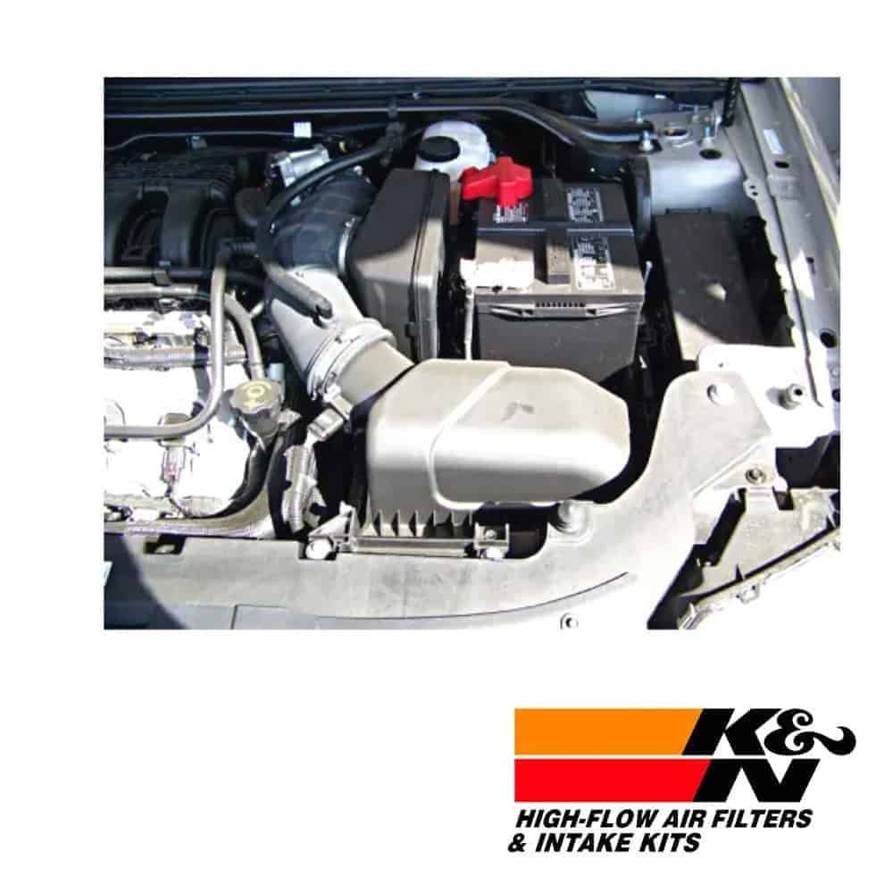 High-flow air filters and intake kits for vehicle engine performance enhancement.