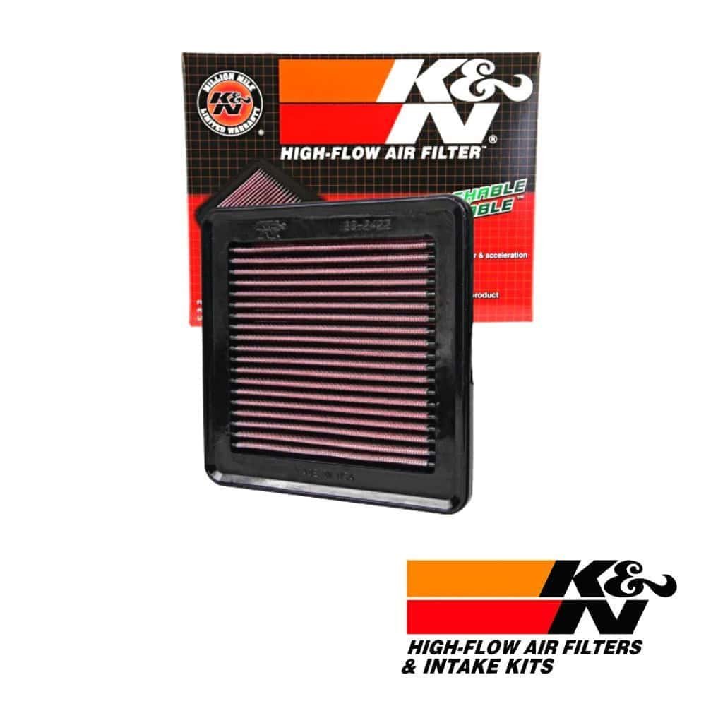 K&N high-flow air filter for optimal engine performance and airflow.
