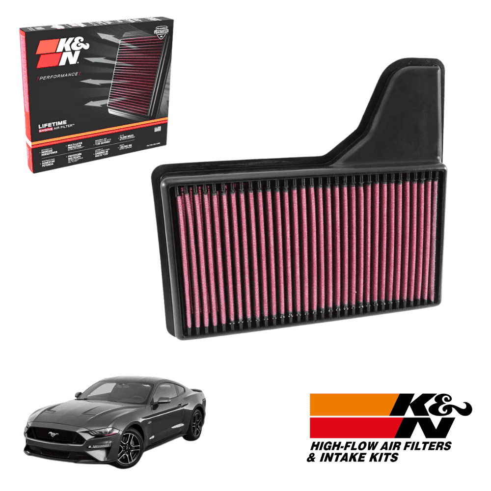 High-flow K&N air filter for optimal engine performance and airflow.