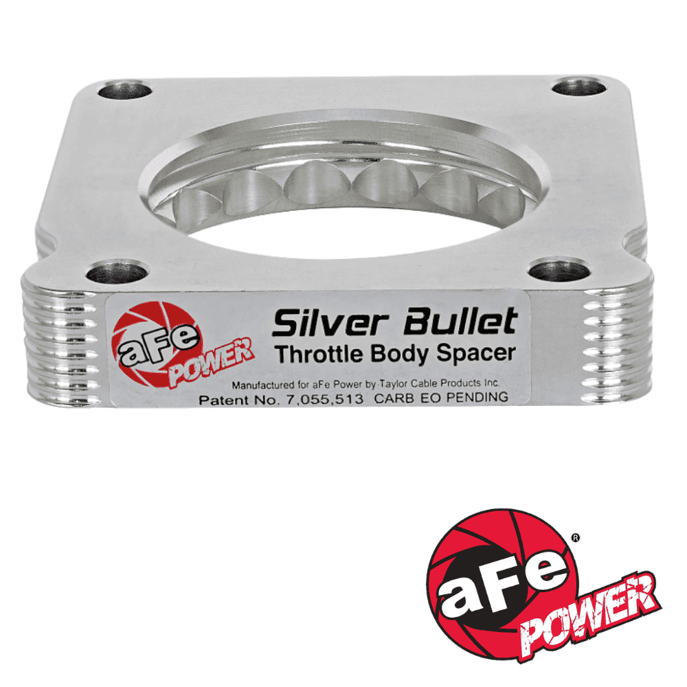 Silver Bullet Throttle Body Spacer for automotive performance enhancement.