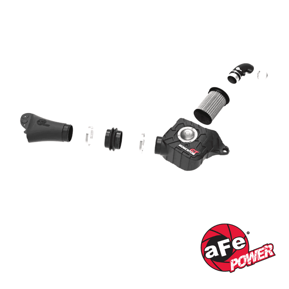 Air filter and engine parts for automotive maintenance, displayed on a white background.