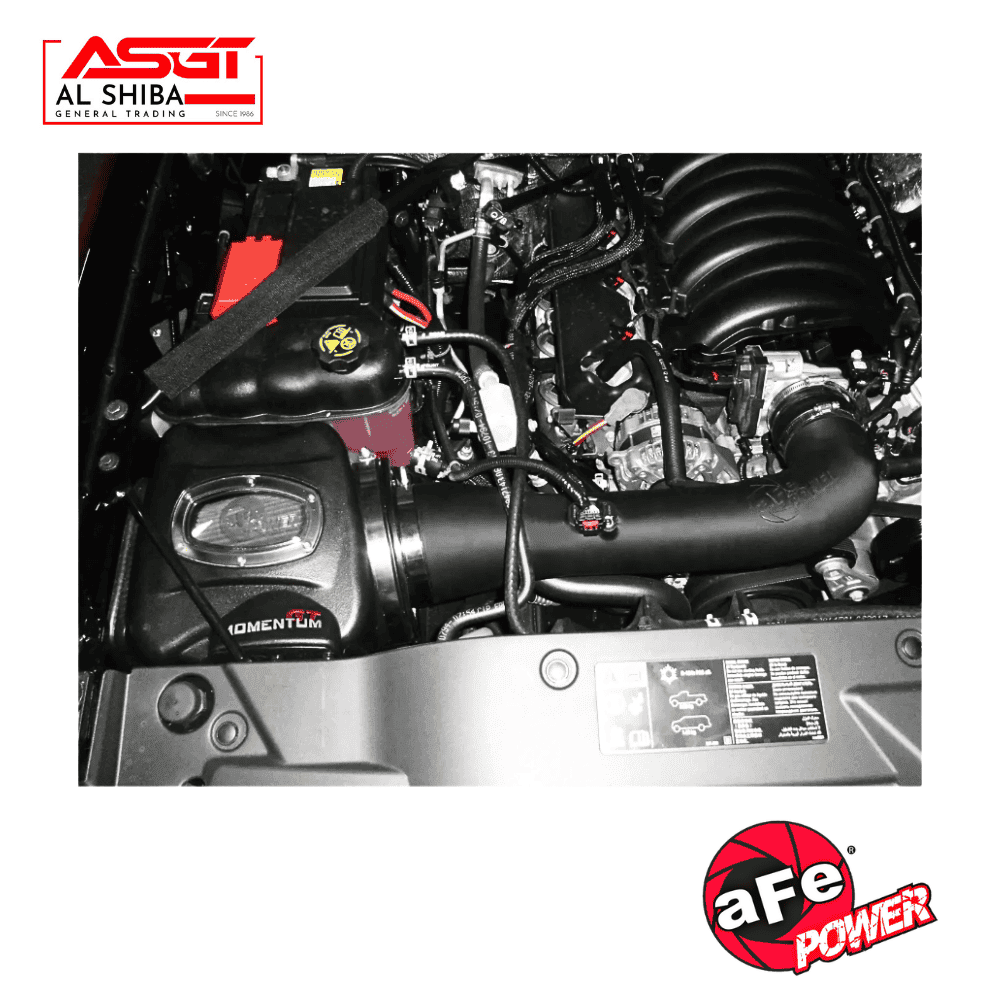 High-performance vehicle engine with Al Shiba General Trading branding and aFe Power logo.