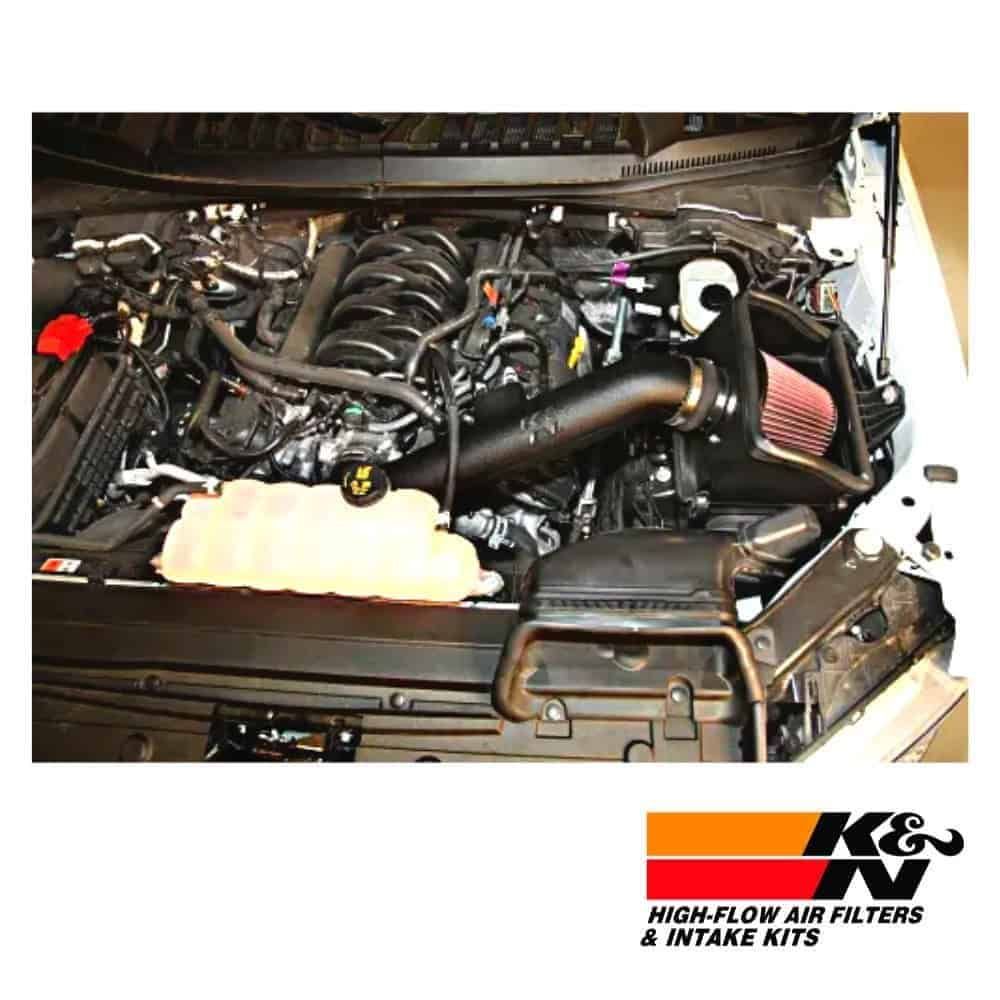 High-performance car engine with K&N high-flow air filters and intake kits for enhanced airflow and.
