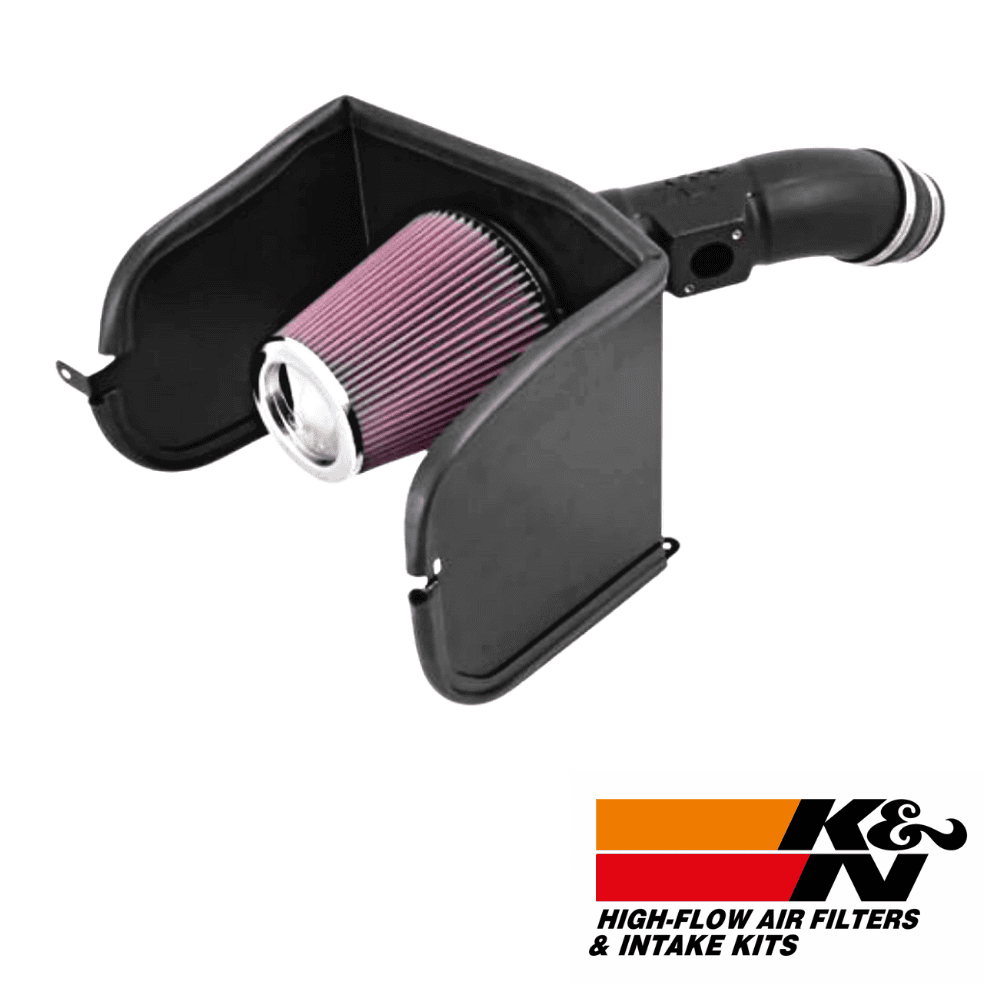 Air filter with air intake kit for automotive engines, high-flow performance.