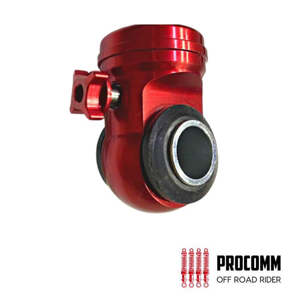 High-quality red motorcycle steering damper for off-road riding and stability enhancement.