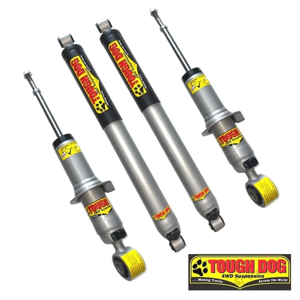 High-performance Tough Dog 4WD shock absorbers for off-road vehicles and rugged terrain.