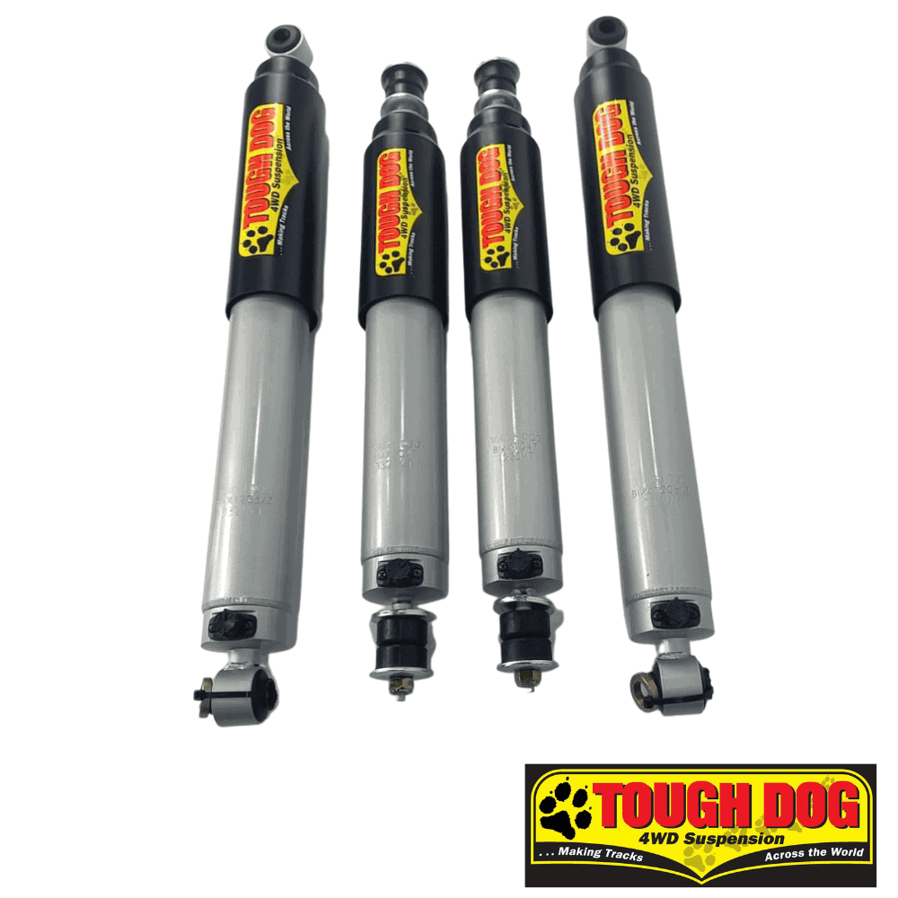Tough Dog 4WD suspension shocks for off-road vehicles, durable and high-performance.