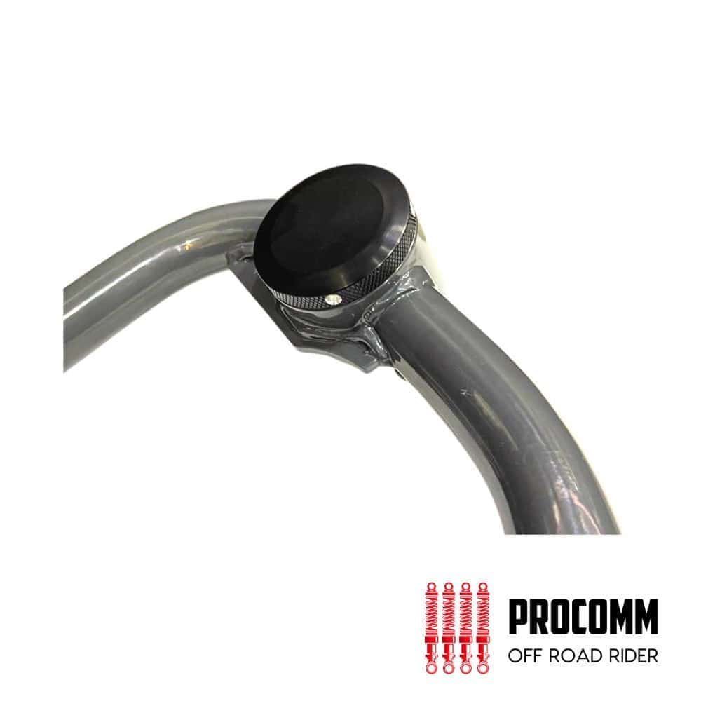 Off-road motorcycle handlebar with Procomm Off Road Rider logo.