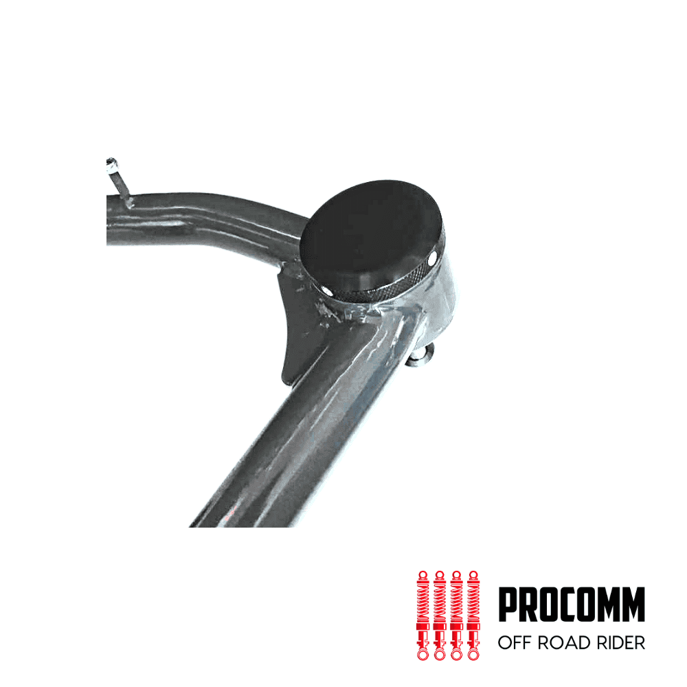 Off-road motorcycle handlebar with PROCOMM logo, durable and reliable for adventure riding.
