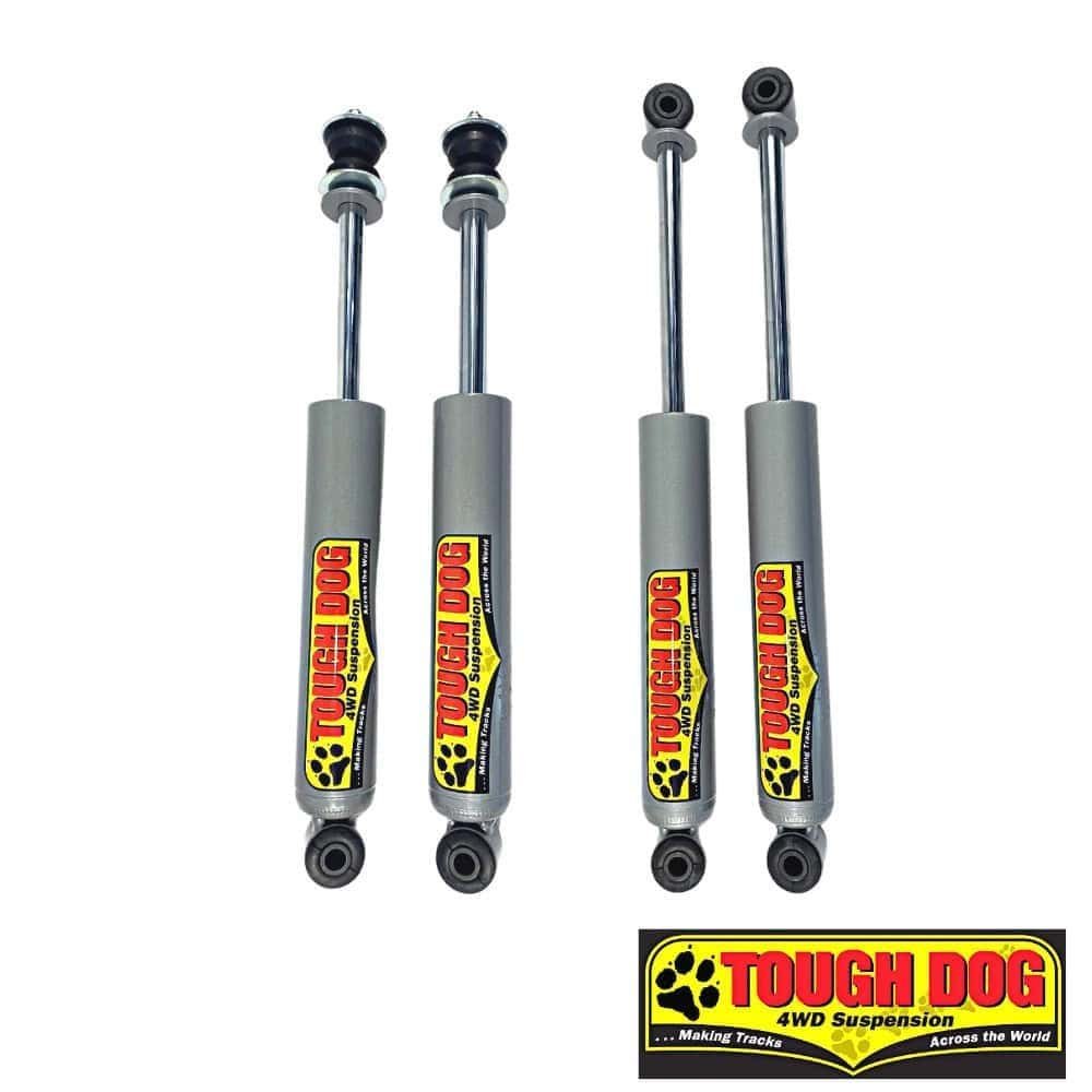 Heavy-duty 4WD suspension shock absorbers for off-road vehicles.