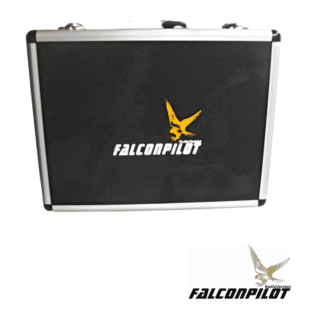 FalconPilot portable speaker case with FalconPilot logo, suitable for audio equipment and travel.