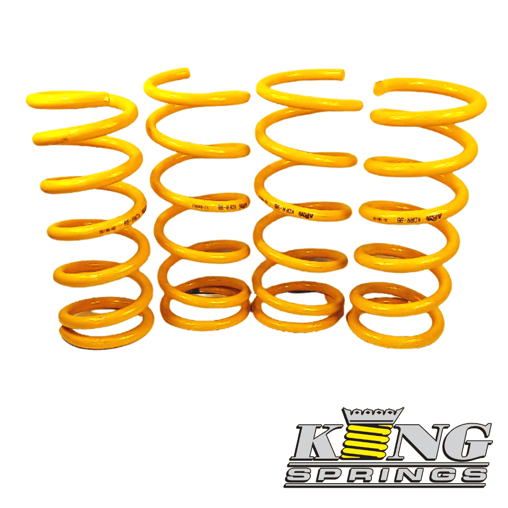 Yellow coil springs for automotive suspension, high-quality King Springs.