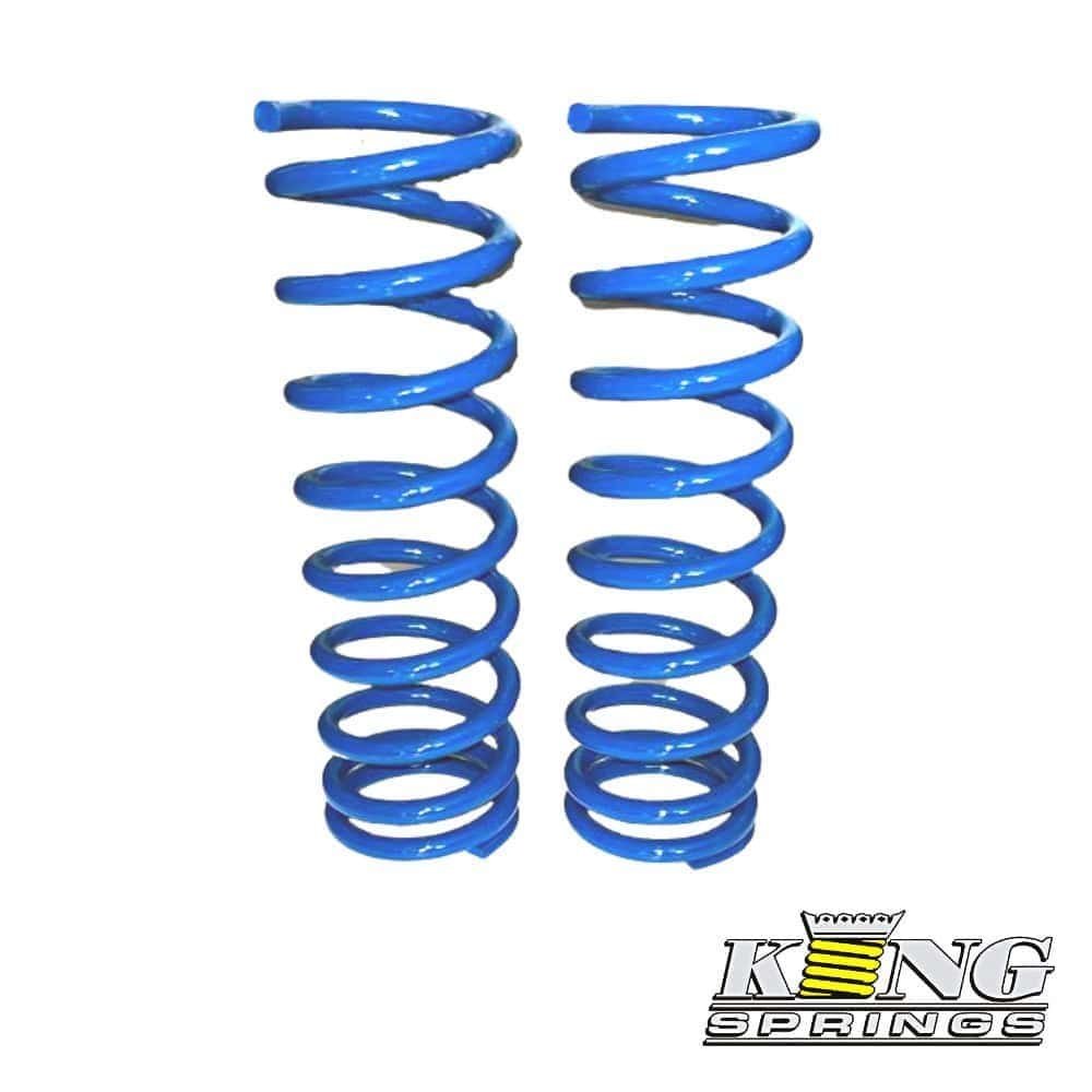Heavy-duty blue coil springs for automotive suspension systems.