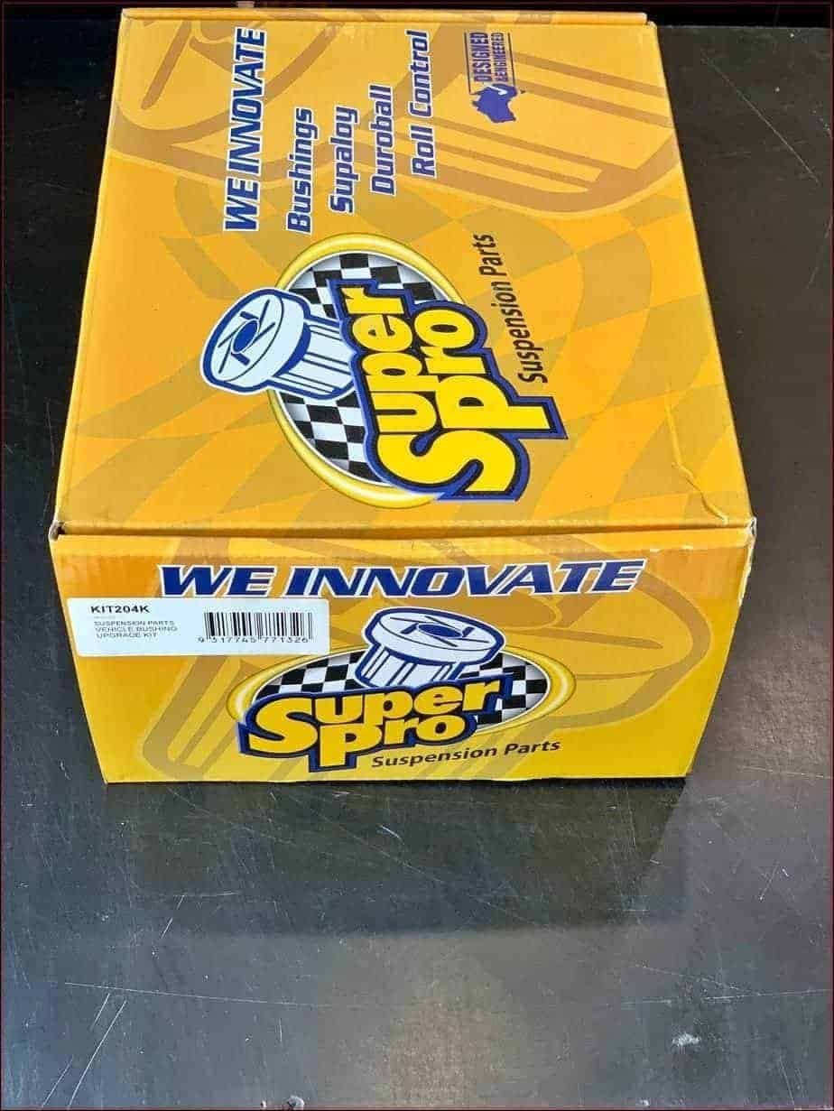 Super Pro suspension parts box for automotive repair and maintenance.