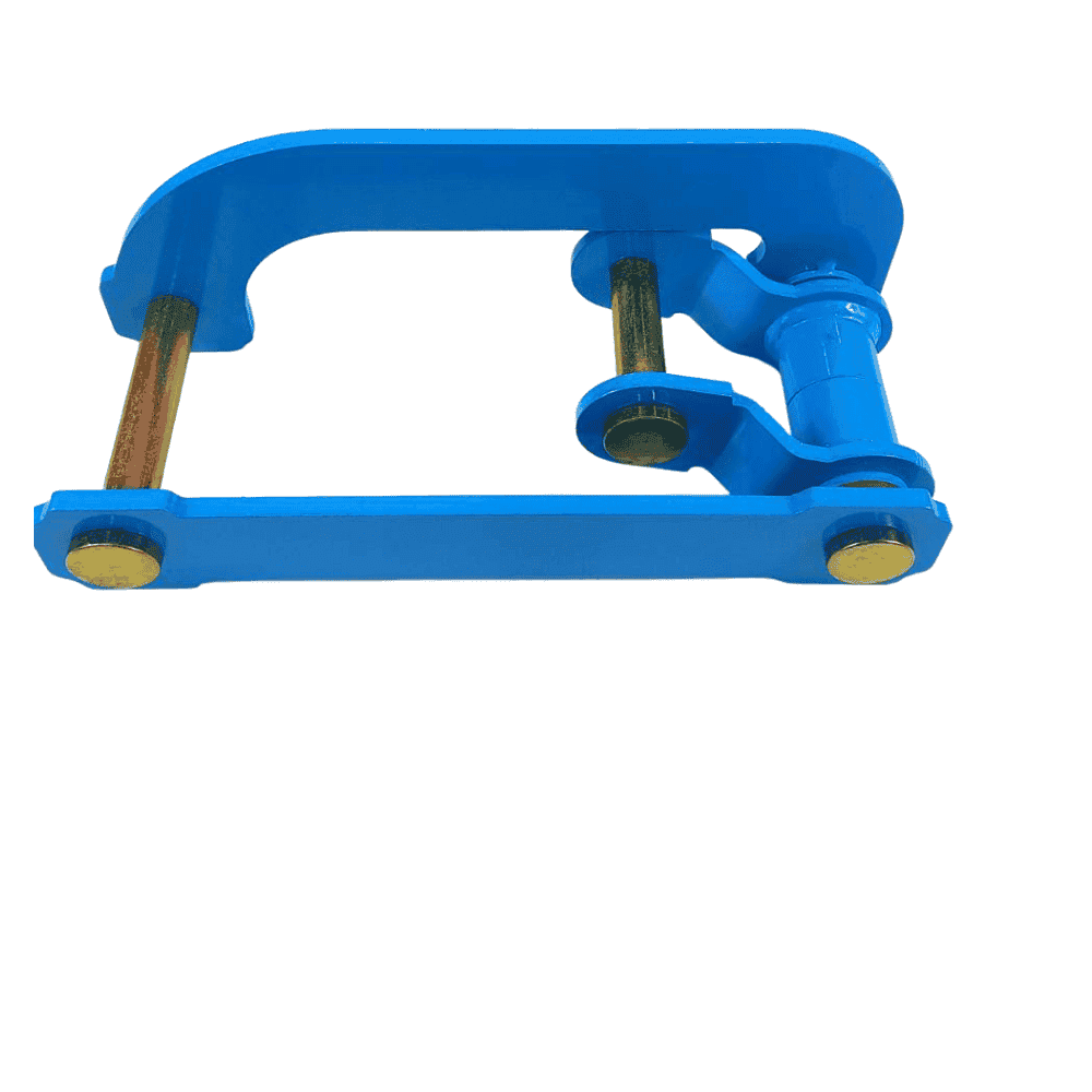 Blue industrial clamp with metal rods for heavy-duty applications.