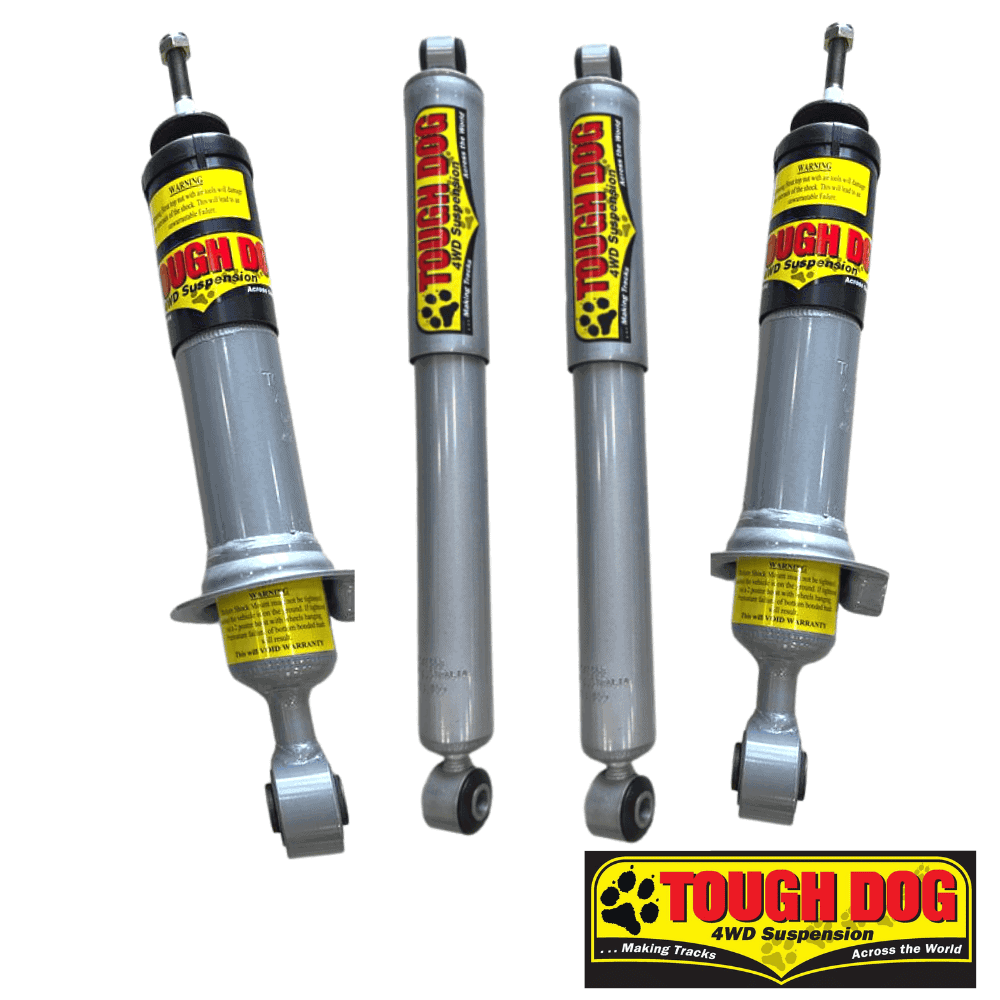 Heavy-duty shock absorbers for off-road vehicles by Tough Dog, durable 4WD suspension components.