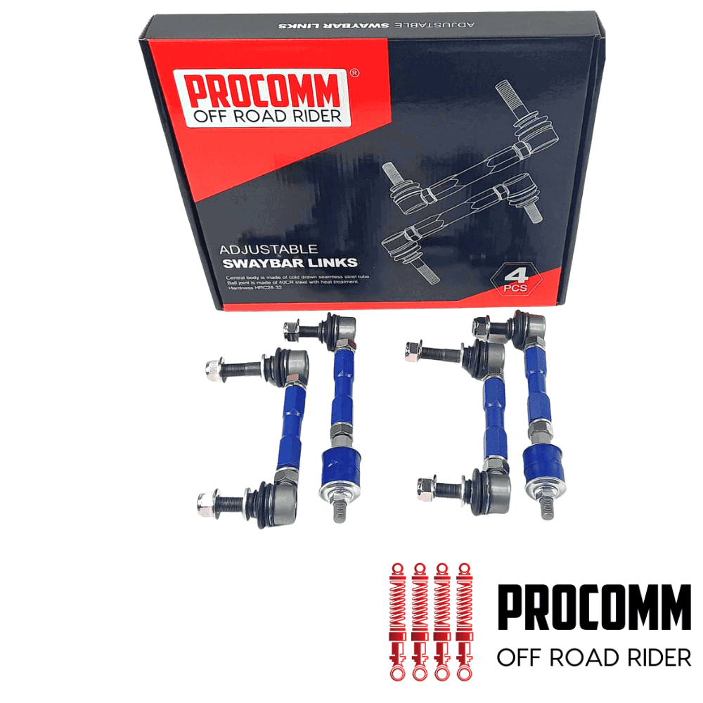 Procomm adjustable swaybar links for off-road vehicles, 4-piece set, durable suspension upgrade.