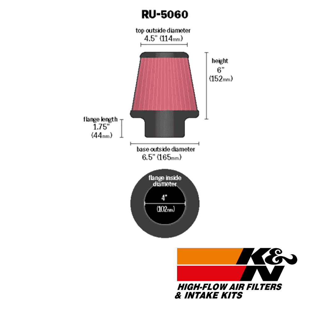 High-flow air filter for automotive engines with precise dimensions and durable construction.