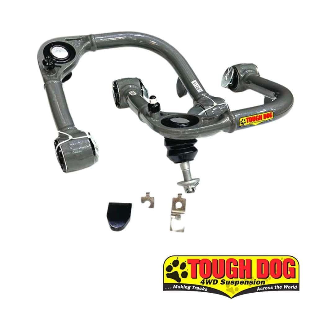 Off-road vehicle steering assembly with Tough Dog suspension components.