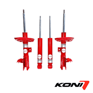 KONI shock absorbers for vehicle suspension systems, red color, high-quality automotive parts.