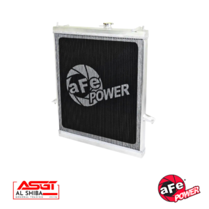 Automotive radiator with black core and AFE Power logos, plus Al Shiba and AFE Power branding.