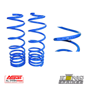 Blue coil springs for suspension, displayed with company logos at the bottom corners (King Springs and ASGT Al Shiba).