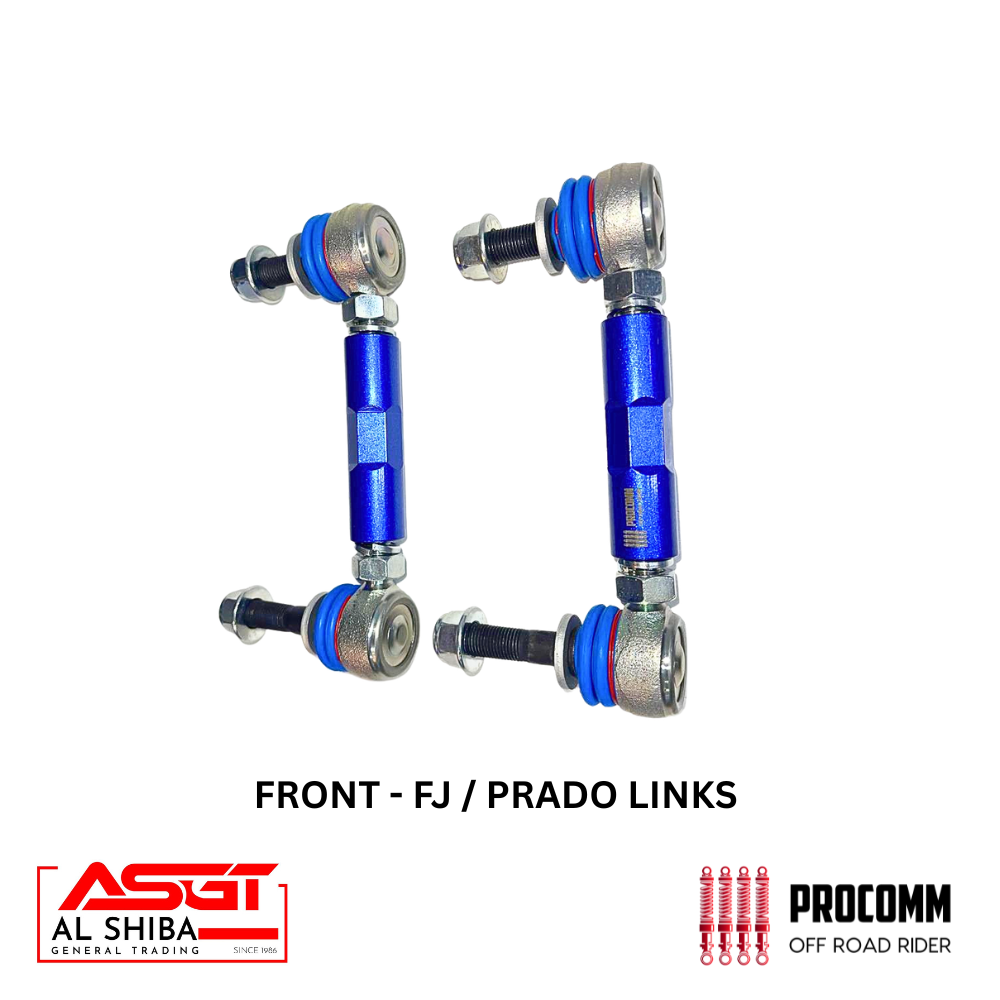 Pair of blue adjustable front suspension links with rod-end joints (FJ/Prado links)