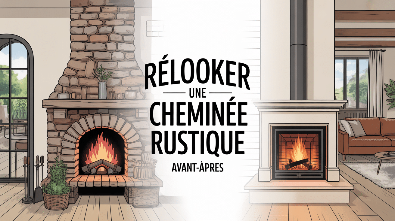 Transformation cheminée rustique moderne stylisée